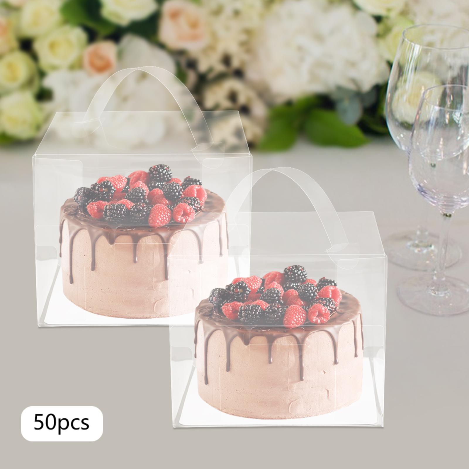

50 шт. Прозрачные пластиковые коробки-переноски для тортов, 15x15x13 см, толщина 0,25 мм - Штабелируемый и многоразовый органайзер для хранения тортов, кексов чистый
