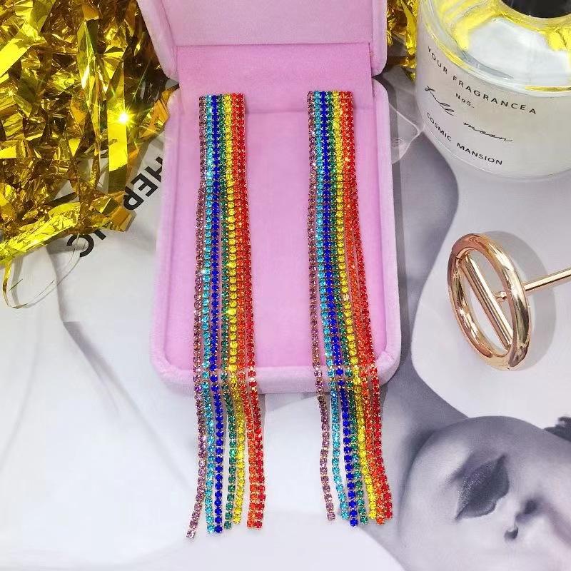 S925 Silver Needle Rhinestone Tassel Earrings - Exquisite Long Claw Chain with Colored Diamonds, European & American Style