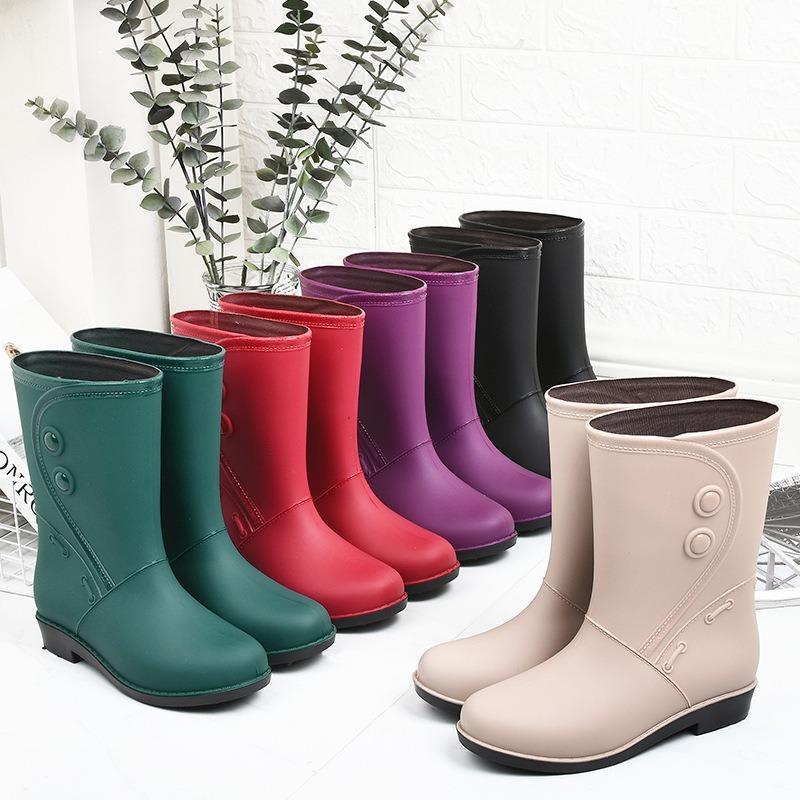 Fashion Rain Shoes Women's Medium Tube Warm Rain Boots Non-slip Women's Water Shoes Rubber Shoes Adult Cotton Water Boots Overshoes