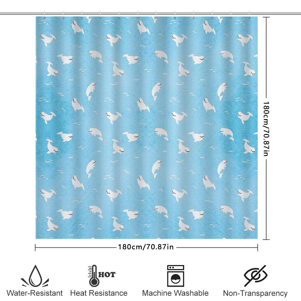 Ocean Wave Shower Curtain Blue Fish Sea Coastal Bathroom Decor Waterproof Fabric Liner