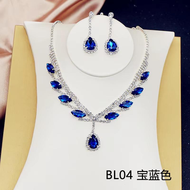 Fashion Two Piece Classic Christian Elegant Christmas Versatile Crystal Bridal Water Drop Rhinestone Necklace Jewelry Sets
