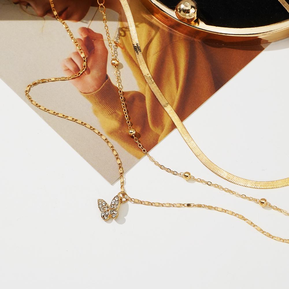 Schmetterlings-Anhänger, luxuriöse, elegante Halskette, Temperament-Charm-Pullover-Kette, dreiteiliges Halsketten-Set