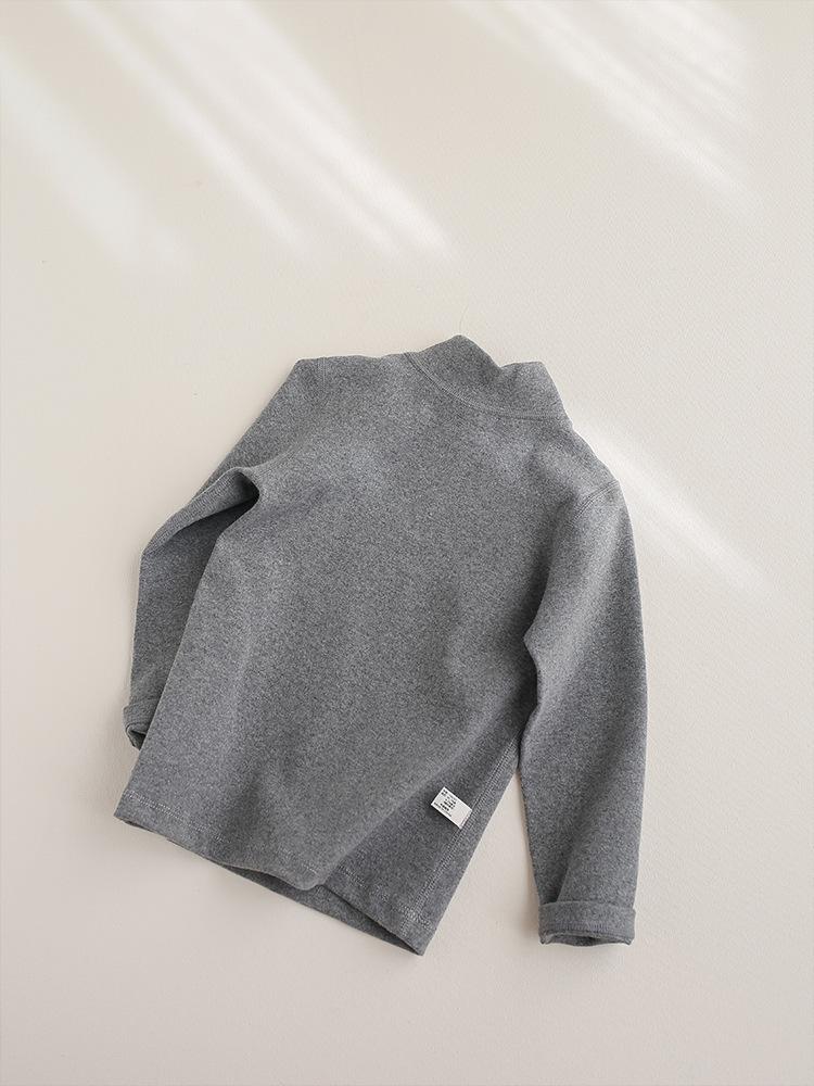 Kids' 320g Pure Cotton Mid-Neck Stretchy Base Layer Shirt - Solid Color for Boys & Girls