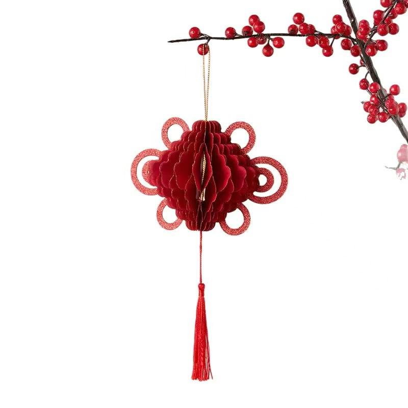 2026 New Year Red Chinese Knot Paper Craft Lantern with Tassels - Festival Decoration