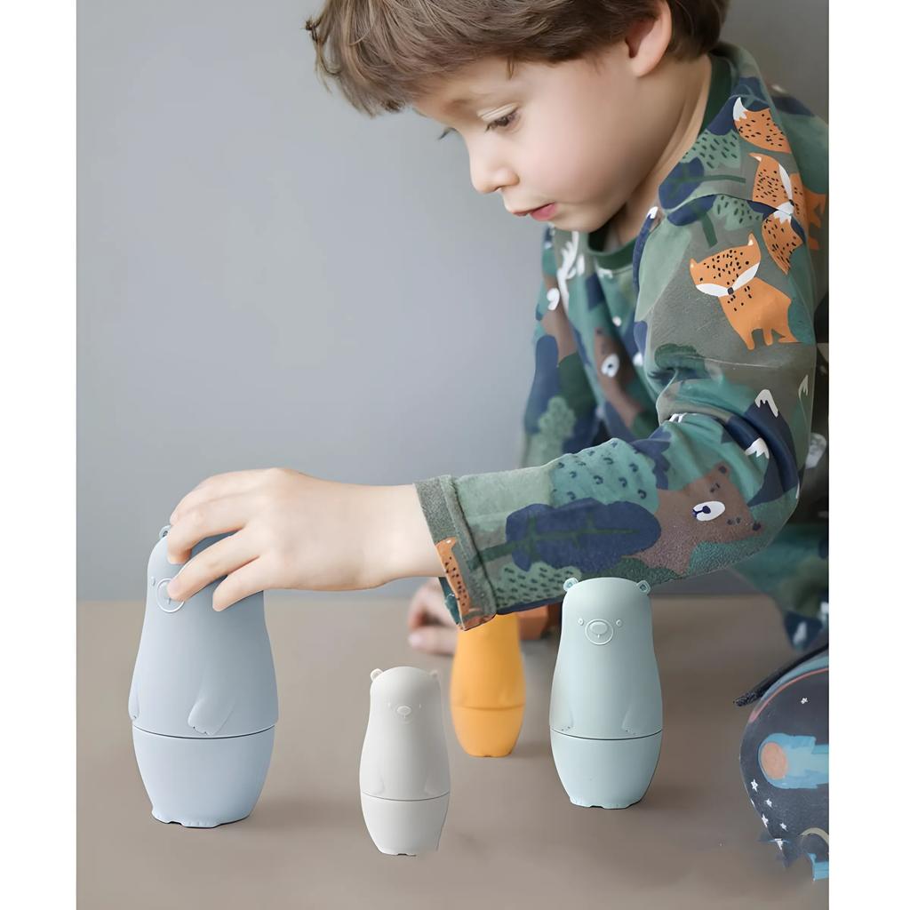 Non-Toxic 5Pcs Silicone Stacking Puzzle Stacking Toys Circle Arrangement Food Grade Nesting Toys Birthday Gift Baby Toys
