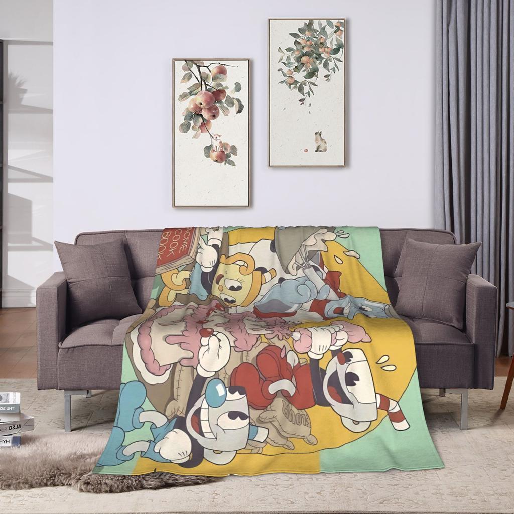 Cupheads & Mugmans Blanket Cartoon Warm Soft Funny Plush Throw Blanket For Kids Adult Living Room Flannel Bedspread Bed Cover