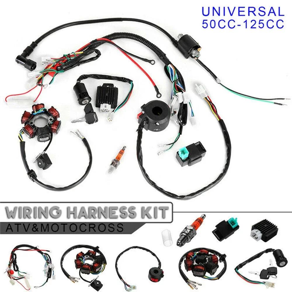 

6 Coil Pole Ignition Set Electric Door Lock With Harness for 50cc 70cc 90cc 110cc 125cc wiring harness switch assembly for CDI