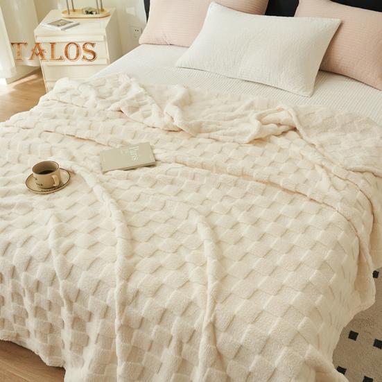 Flanelová přikrývka zesílená oboustranná plyšová 3D kostkovaná textura Jednobarevná Kancelář Nap Domácí Pohovka Pohovka Cestovní Útulná teplá zimní přikrývka