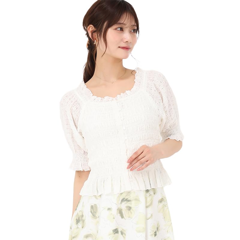 Mishmash Blouse with Short Spring White Women's Shirt/Blouse, 2-Way Cami, Sleeve, Feminine, Outing, Wear,
