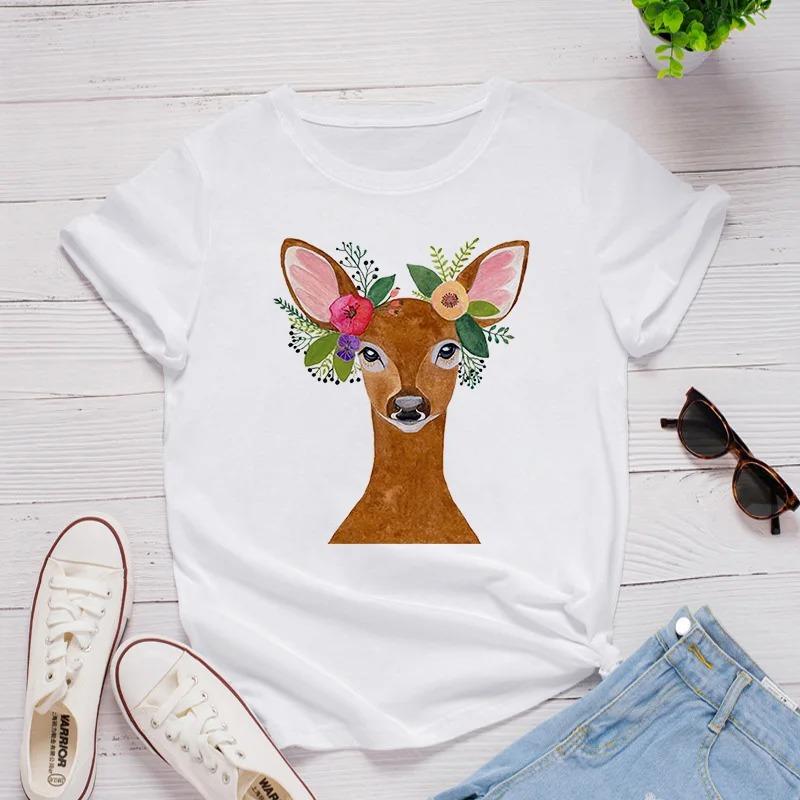 Graphic Cartoon Giraffe Streetwear Fashion Girls T-Shirts Harajuku Clothes Short Sleeve Summer Tees Casual Female O-Neck Tops