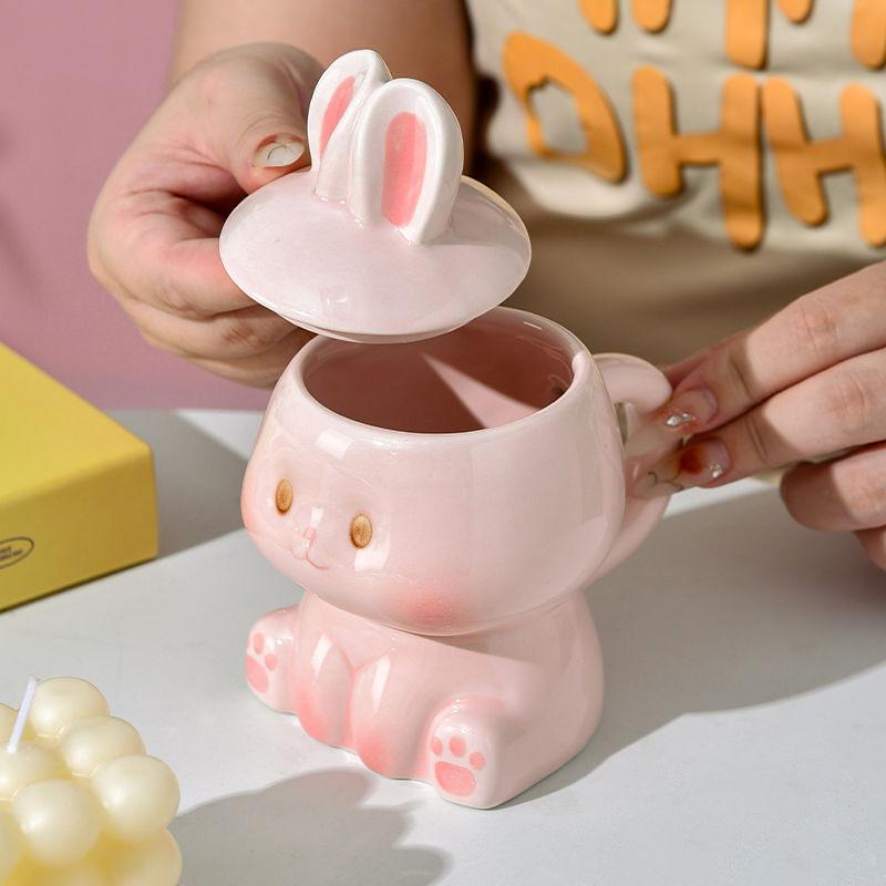 Kawaii Hasen Keramiktasse – Niedliche Kaffeetasse im INS-Stil für Paare, Milchtee, Frühstück, Valentinstagsgeschenk