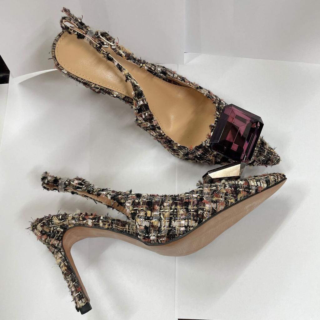 Fashion French-Style Toe And Backheel Sandals, New Spring 2025 Style, Pointed Toe, Thin Heel, Gemstone Rhinestone High Heel Single Shoes