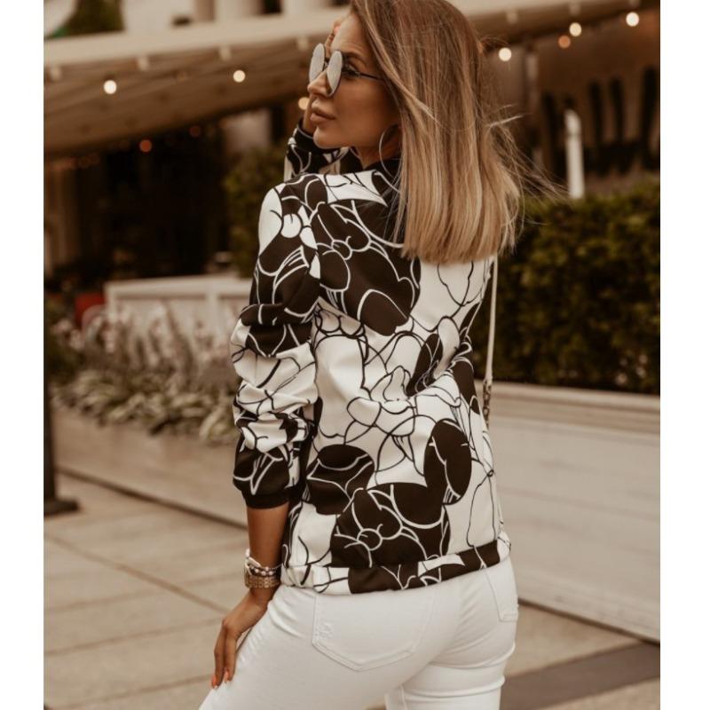 JKASHDK Dámská móda Květinový potisk Krátká bomber bunda Ležérní Streetwear Zip Slim Fit