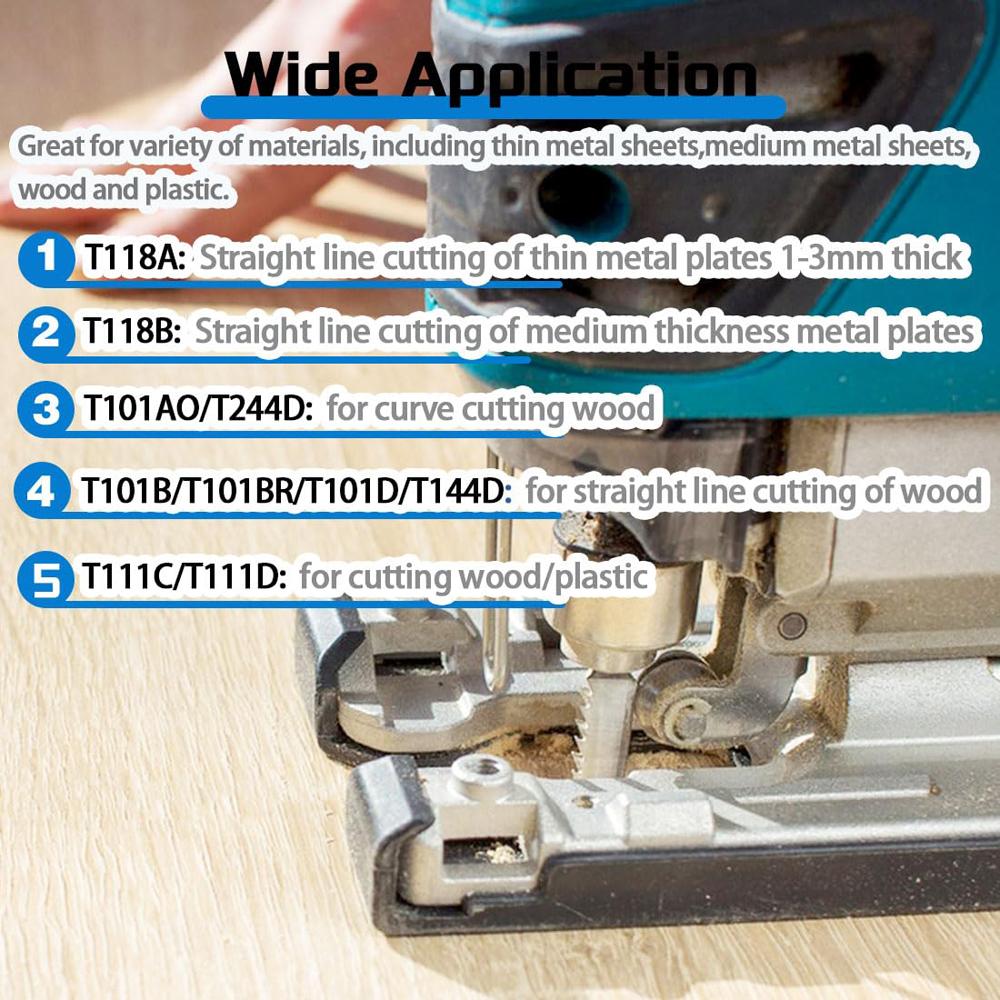 10Pcs  Multi-Purpose T-Shaft Jigsaw Blades HCS Assorted Jig Saw Blades High Speed Carbon Steel For Wood Plastic Metal Cutting