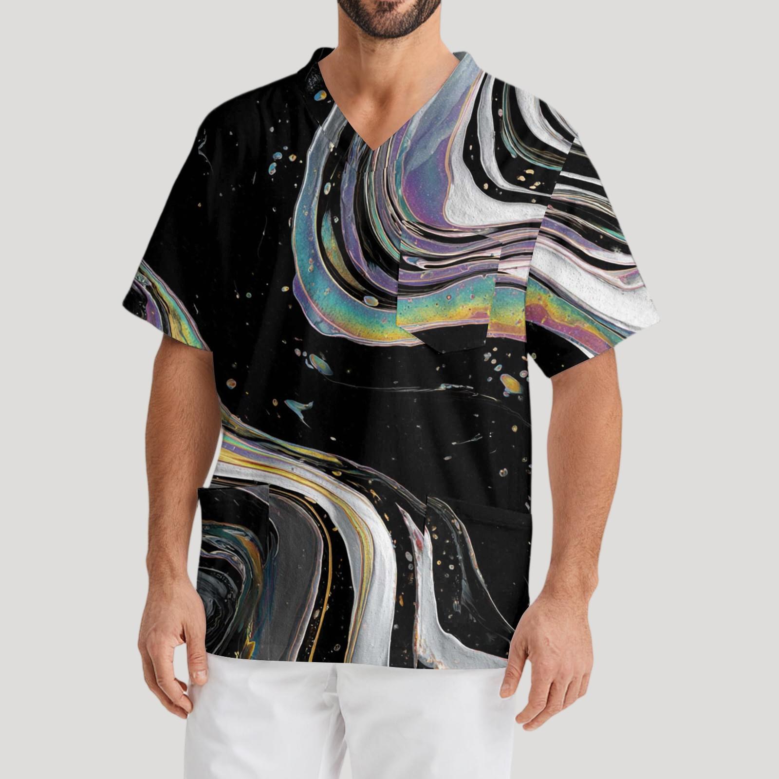 

Мужская рабочая блузка с короткими рукавами и v-образным вырезом с принтом, топ с нагрудным карманом XXXL