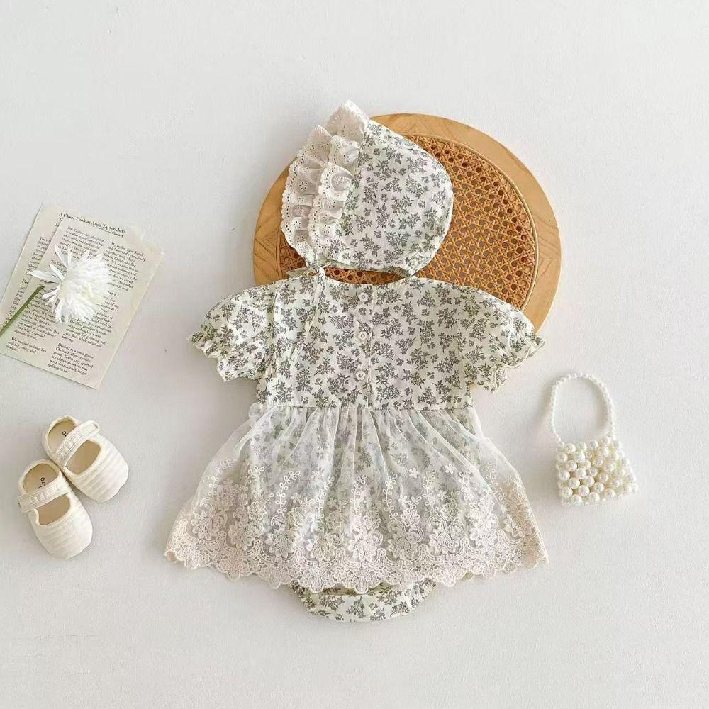 Lace Mesh Flower Baby Jumpsuit Bowknot Toddle Climb Suit Baby Jumper Dress  Newborn Baby
