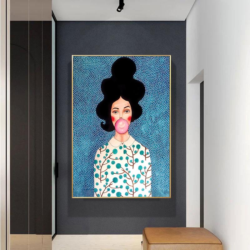 Abstract Flowers Girl Hair Wall Art Canvas Painting Bird Nordic Poster Art Prints Wall Pictures for Living Room Vintage