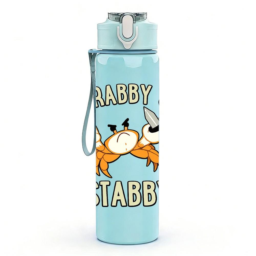 1PC Chubby And Sassy Crab Cartoon Print 750ml Color Plastic Sports Water Bottle Leakproof Flip Straw Lid Suitable for Sports Office Home Use