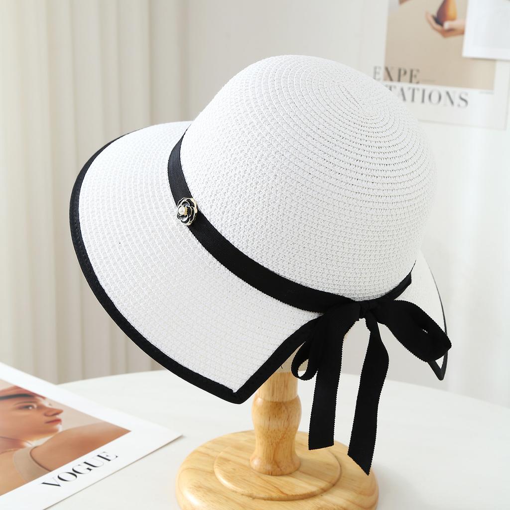 Sunscreen straw hat women beach hat, sun hat straw hat face small visor big brim bucket hat women