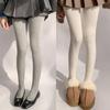 Women Solid Color Thicken Cotton Pantyhose Ribbed Knit Striped Sweater Tights