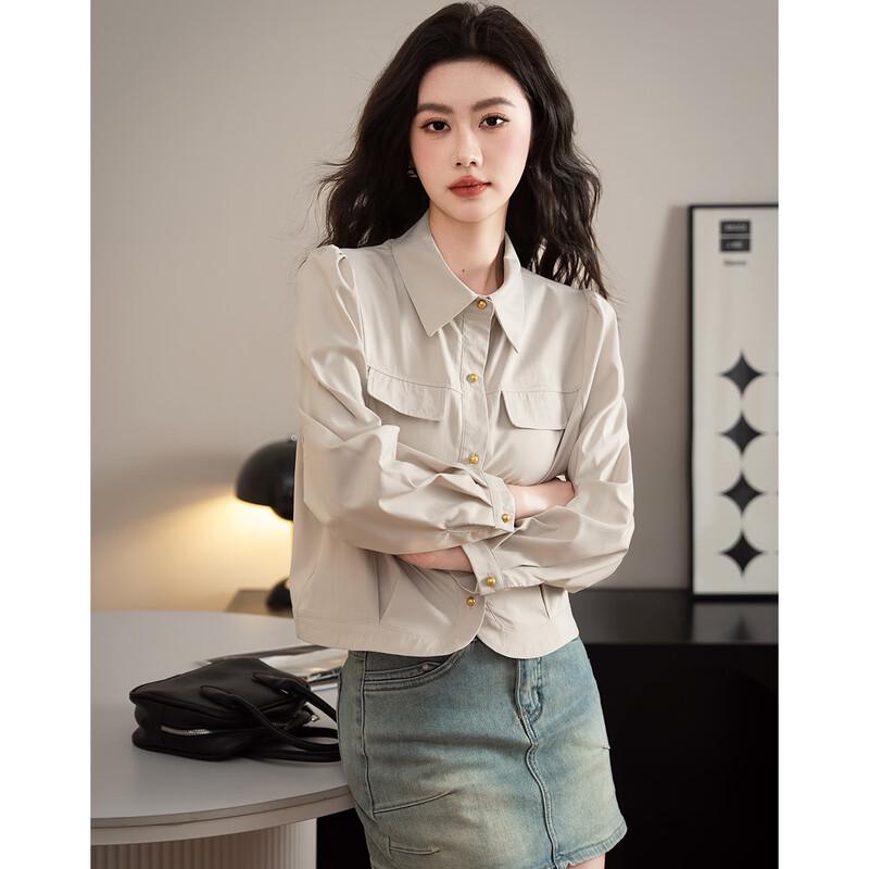 TERRE BLEUE Women s Fashion Versatile Single-Breasted Shirt S