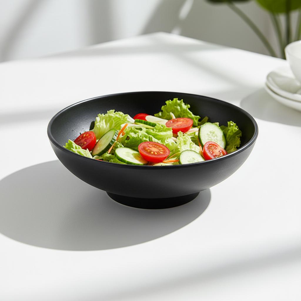 Unbreakable Matte Black Melamine Noodle Soup Bowl Beef Ramen Salad Round Bowls 9 Inch