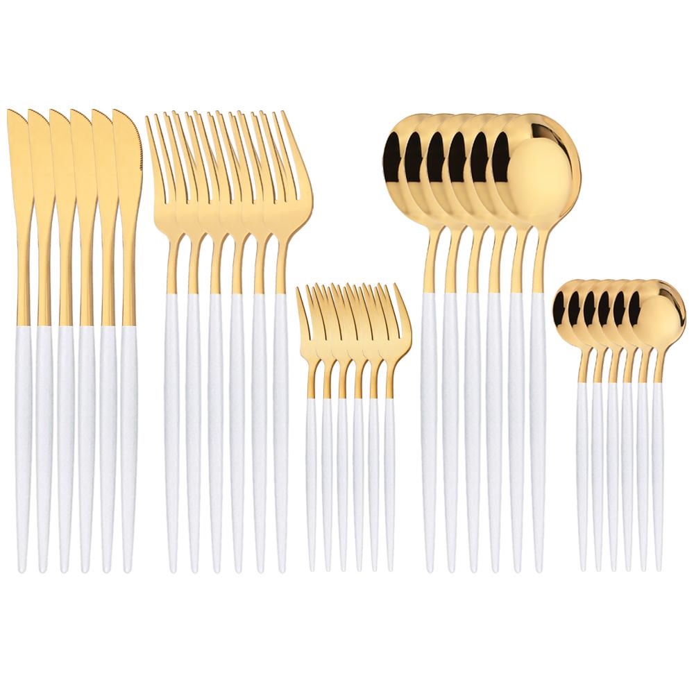 30Pcs Gold Dinnerware Cutlery Set High Quality Stainless Steel Flatware Knife Teaspoon Fork Tableware Western Kitchen Silverware