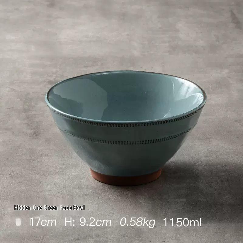 Retro Solid Color Large Ceramic Noodle Bowl - Creative Soup Bowl for Home or Noodle Shop