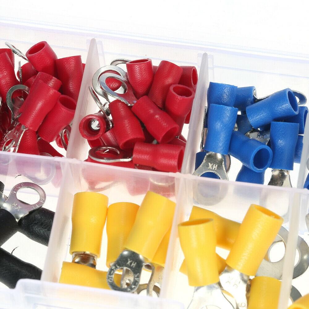 102 stk. Ringklemmer Isolert Kabelkontakt Ledningskrimping Butt Ring Sett