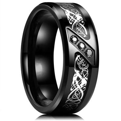 Mode 8mm Herren Edelstahl Keltische Drachenringe Einlage Schwarzer Zirkon Karbonfaserringe Für Herren Hochzeits Schmuck Drop Shipping
