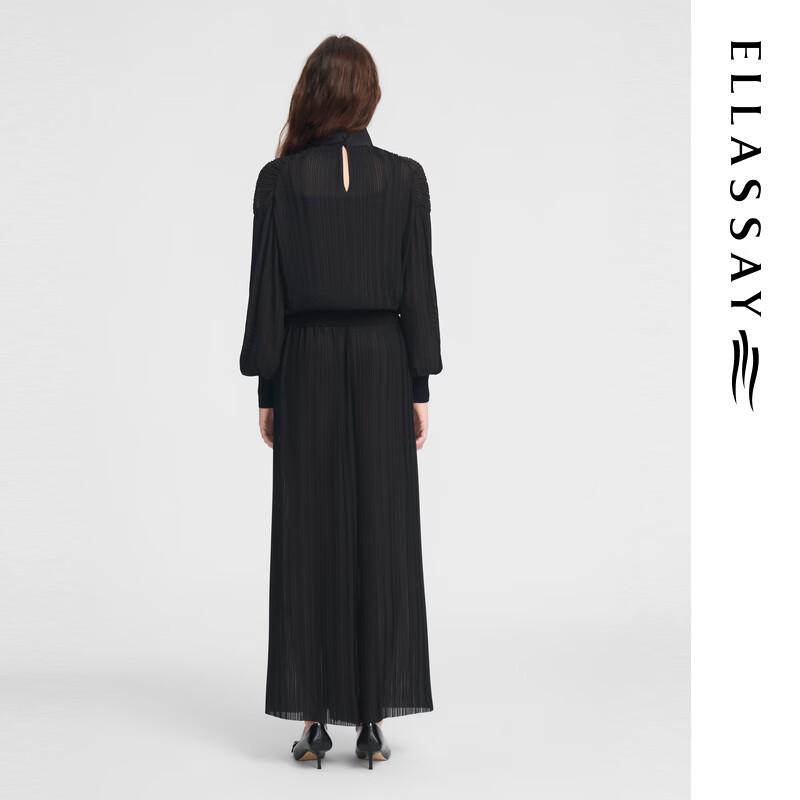 ELLASSAY Women's Elegant Pleated High-Waisted Straight-Leg Pants