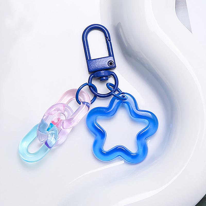 Metal Open Ring Keyrings Colorful Resin Five-Pointed Star Bell Pendant Keychain For Women Girl Car Hanging Trinket Key Holder