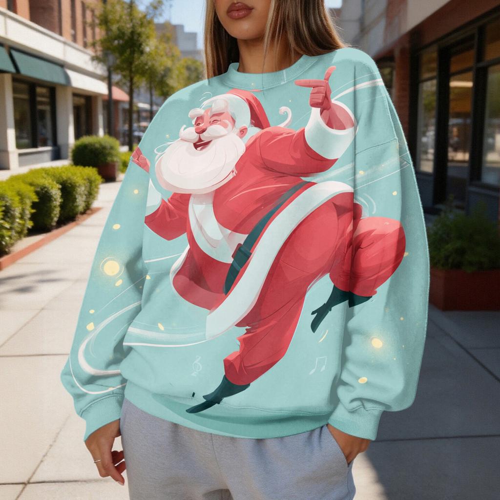 Women's Christmas Print Crewneck Sweatshirt, Lightweight Casual Holiday Pullover Top