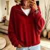 Women's Zip-Up Knit Cardigan with Lapel Collar Loose Fit Color Casual Sweater Jacket