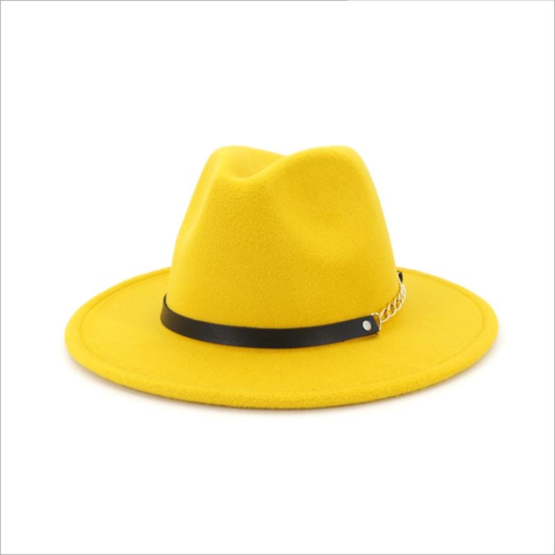 Wzcx Solid Color Korean Version Women Jazz Hat Autumn Winter Casual Tide Belt Vintage Red Felt Hat Adult Cap