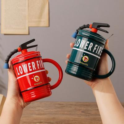 Kreatywna Osobowość Zabawny Kubek Ceramiczny Gaśnica Śmieszny Kubek z Pokrywką Łyżeczką Kubek do Kawy Biurowy Prezent dla Pary