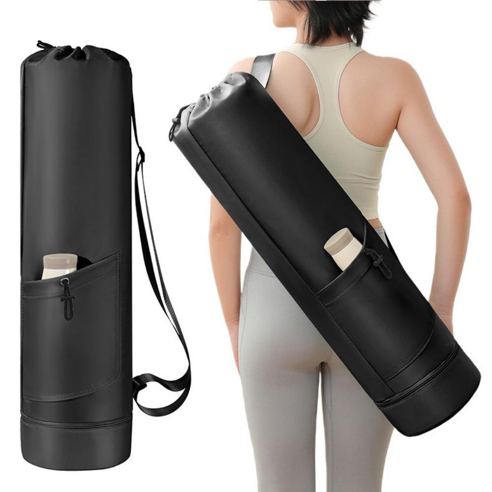 Large Capacity Yoga Mat Storage Bag Adjustable Strap Waterproof Fitness Mat Carrier Multifunction Drawstring Gym Yoga Bag чёрный