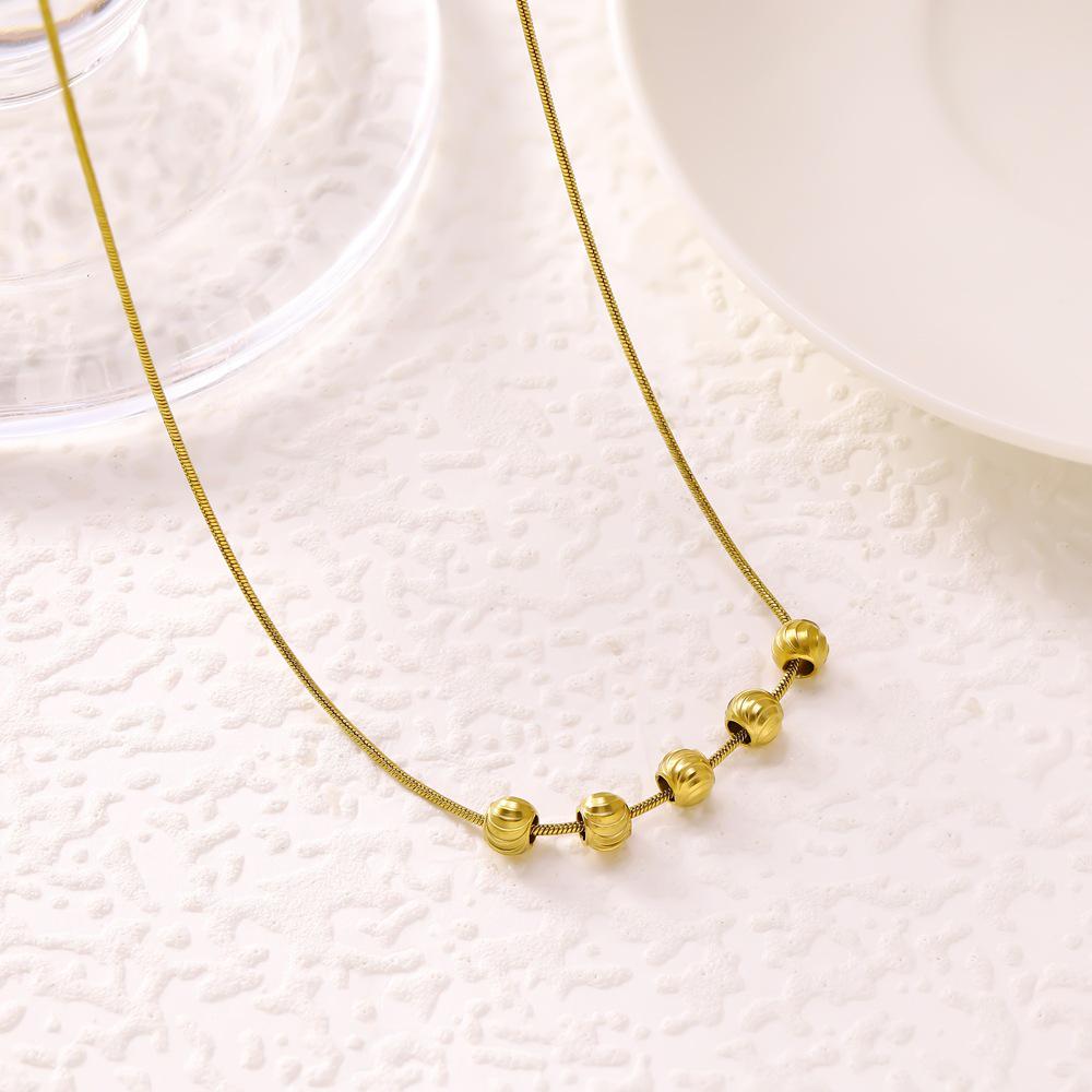 Douyin Celebrity Lucky Five Blessings Necklace: Gold-Plated Bead Pendant in Carved Titanium Steel.