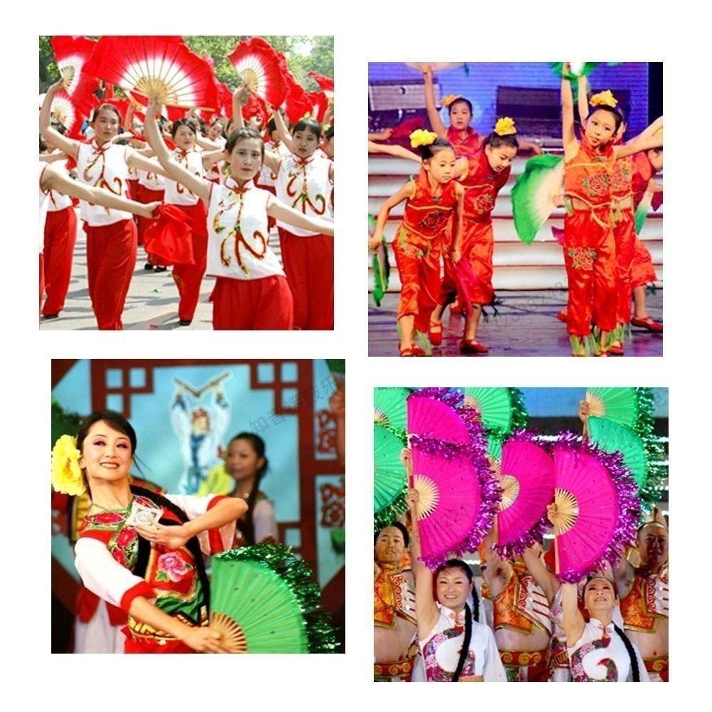 26/31cm Bamboo Chinese Short Bellydance Fan Hand Dye Adults Fan  Veil Pairs Yangko Dance Tools