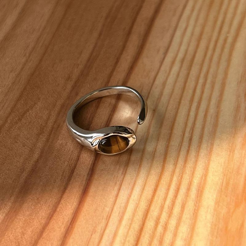 Vintage Ladd Tiger's Eye Open Ring Adjustment Women's Niche Design Index Finger Advanced Heavy Industry Oval Personality Ring