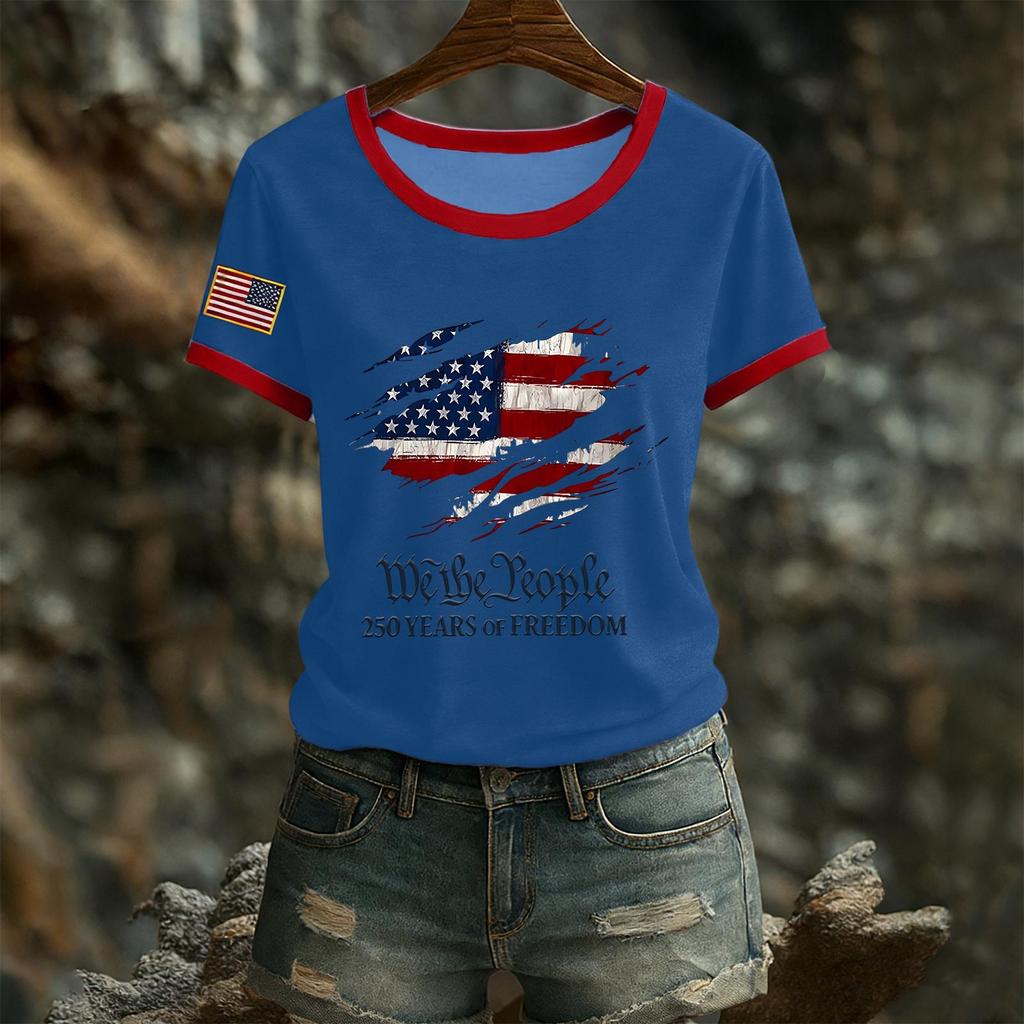 Damen Casual Rundhals Kurzarm Pullover Bedrucktes T-Shirt Top