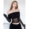 # Sisjuly# Fashion Sexy off-the-Shoulder Mesh See-through Easiest for Match T-shirt Female Stylish Slimming Long Sleeve Top