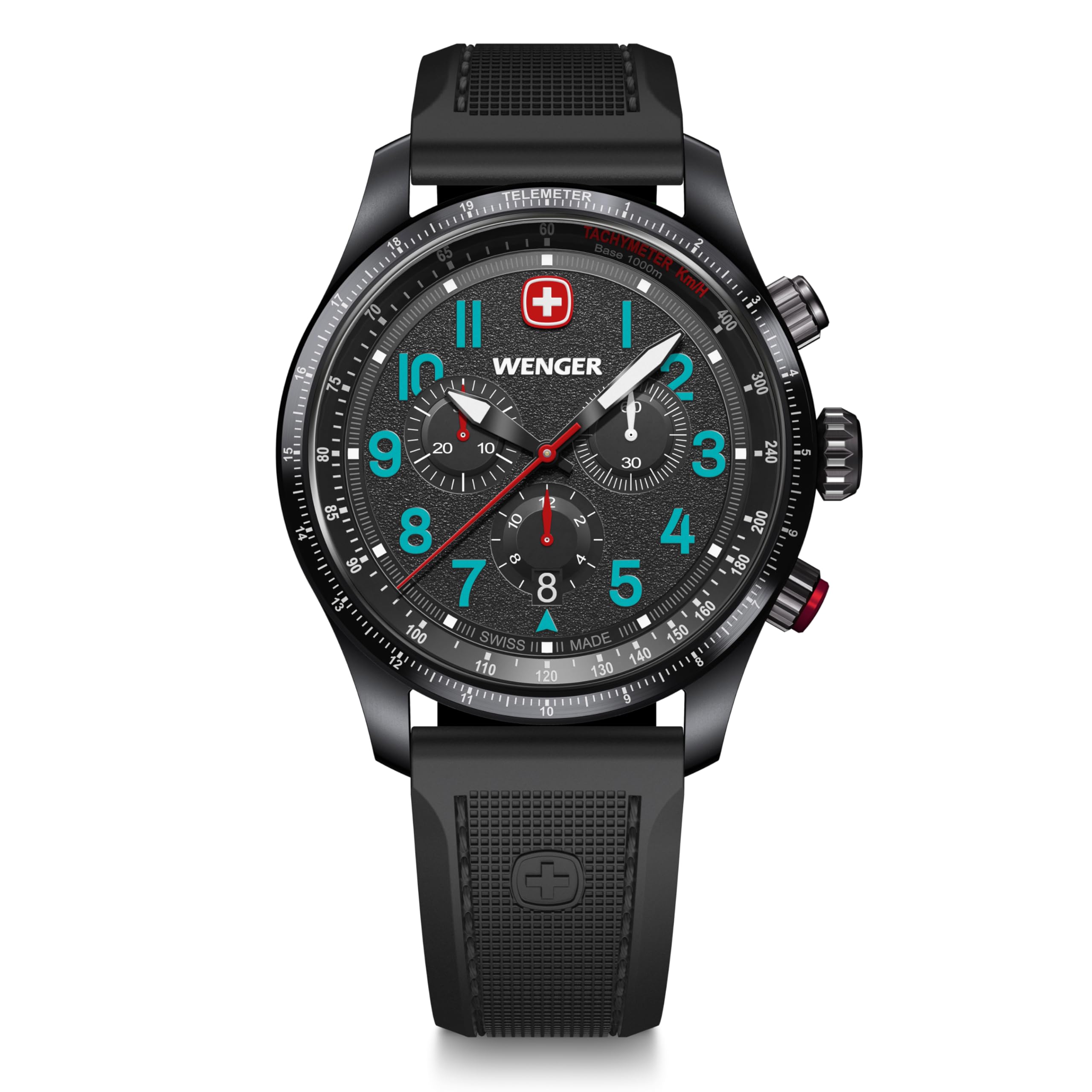 

WENGER TERRAGRAPH CHRONO Watch Chronograph Stainless Steel Case Black Dial Silicone Strap Quartz 100m Water Resistant 3 Year Warranty Gift Analog