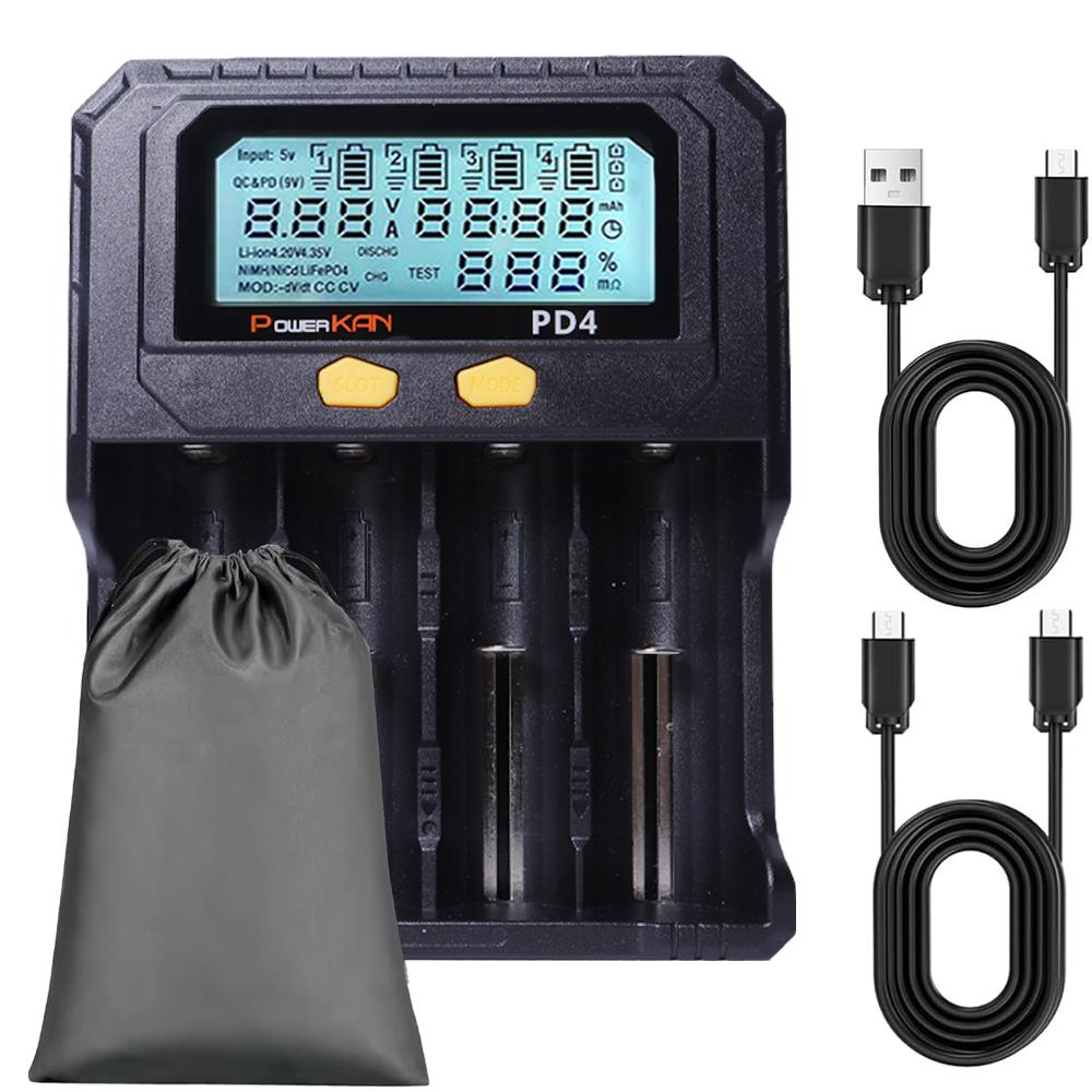 POWERKAN PD4 battery charger, suitable for 18650/26650/21700 /IMR/INR/ICR/3.2VLiFePO4, 1.2V Ni-MH/Ni-CD rechargeable batteries PD4