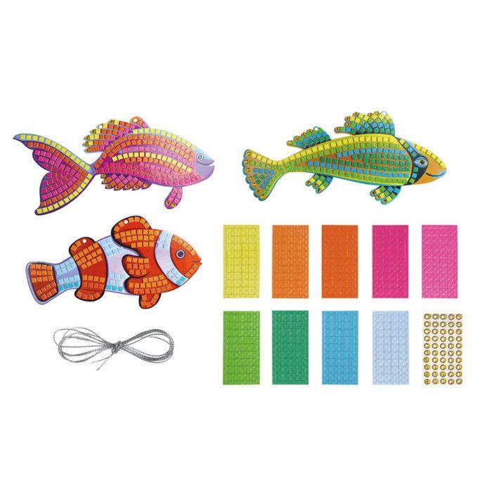 Hanging Fish - Creative Activities - Multicolor - 3 Fish - 10 Colors of Mosaics - 3 Cords