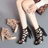Soft Leather Sandals Summer New Fish Mouth Shoes Thick Heel Hollow Rhinestone High Heel Sandals