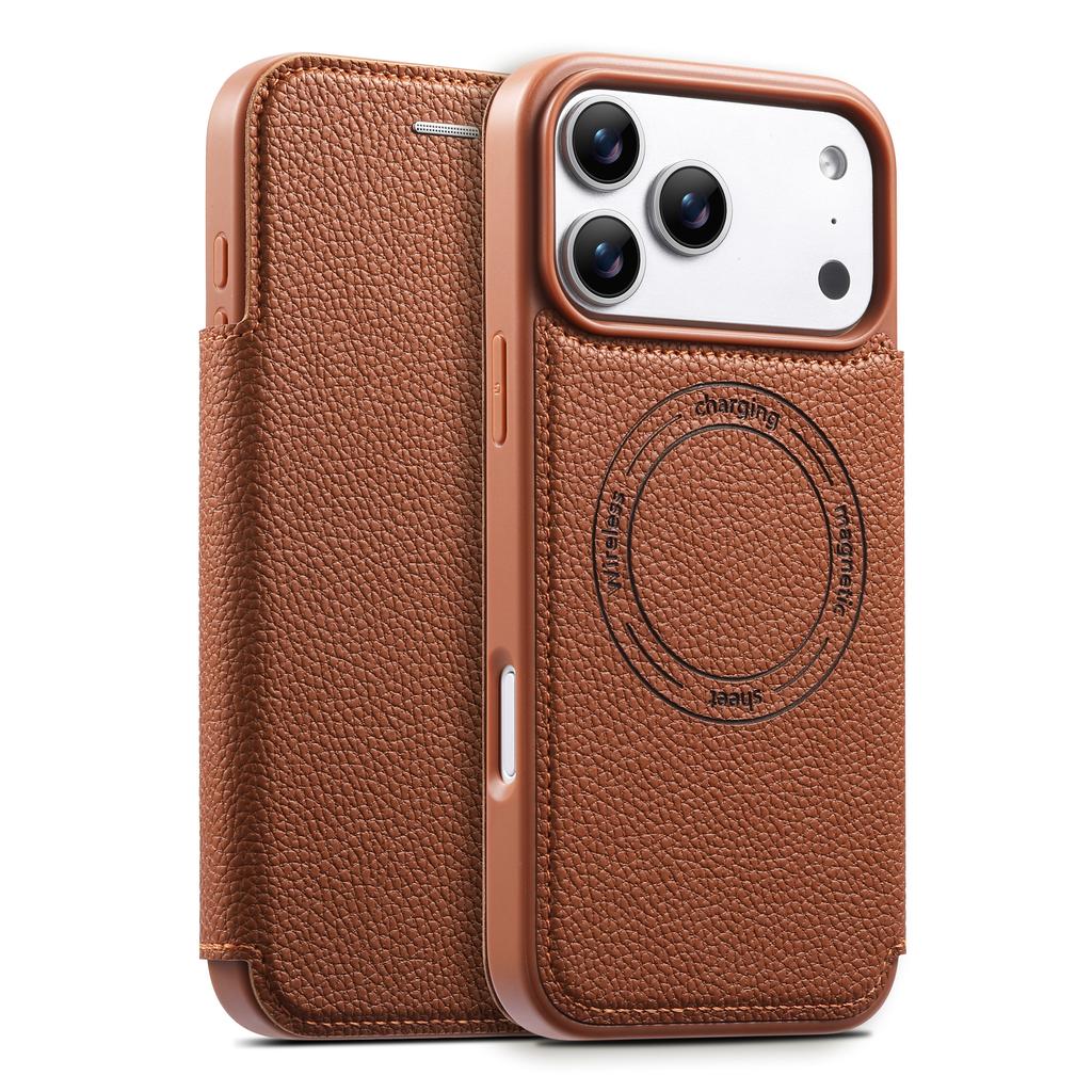 Luxury Business Magnetic Flip Cards Solt Leather Phone Case for iPhone 17 Pro Max 16 15 14 13 Shockproof for Magsafe Slim Cover