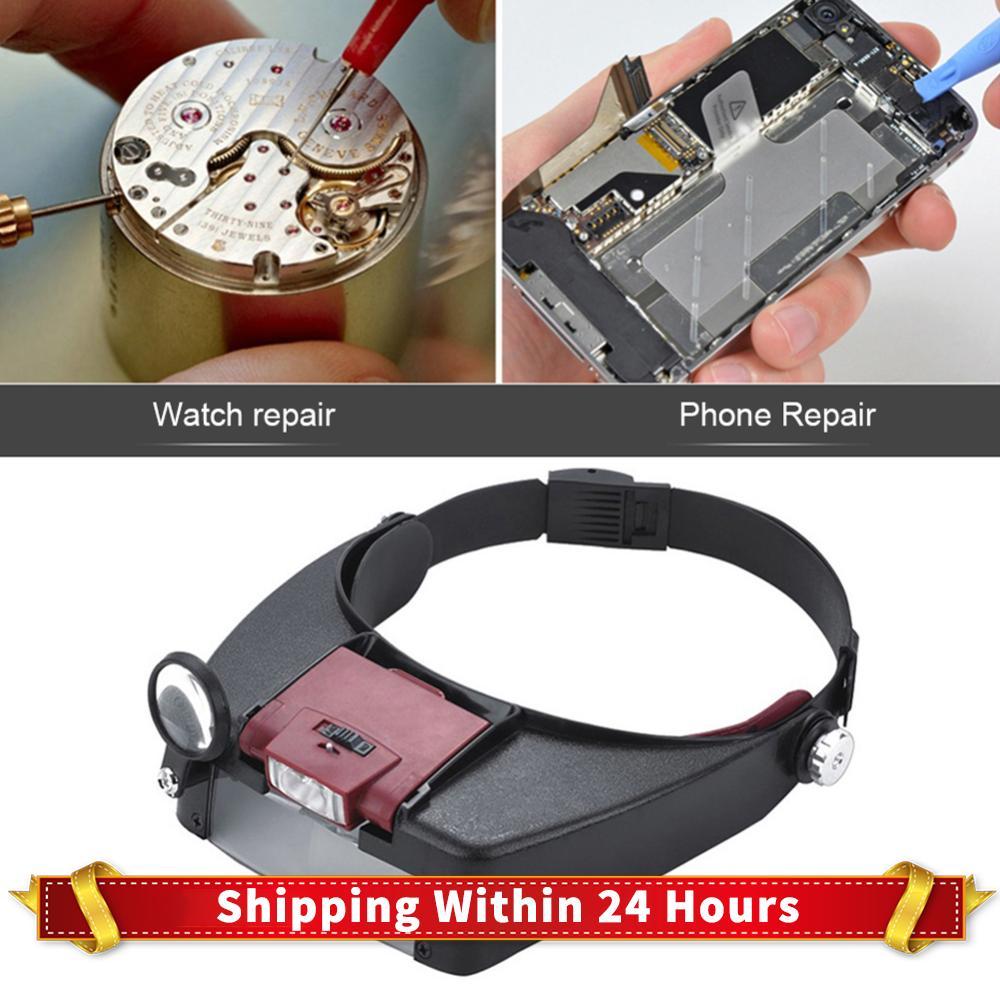 10X Stirnbandlupe Beleuchtete Verstellbare Lupe für Uhrmacher Reparaturwerkzeuge