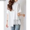 MODIQUE Frühling Sommer Übergröße Neu Damen Locker Vintage Spitze Einfarbig Bluse Hemden Weiblich Lässig Übergröße Kurzarm O-Ausschnitt Top Elegante Dame