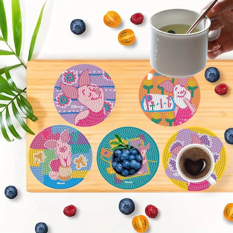 8 pieces/set Disney Moana Series Diamond Painted Coasters DIY Diamond Art Coasters 5D Full Diamond Diamond Coasters Acrylic Round Cups